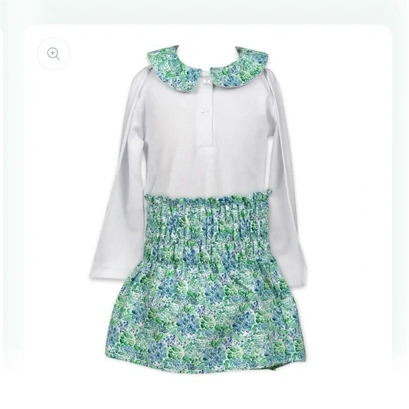 The Proper Peony Blue Aster Floral Collared Top and Smocked Skirt Set Size 7 - Picture 2 of 10